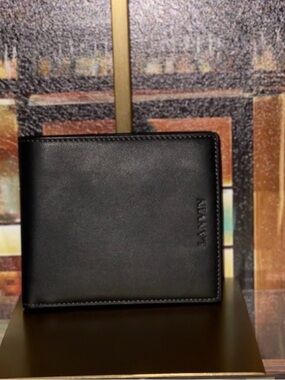 Lanvin Black Leather Bifold Wallet Minimalist Luxury Classic